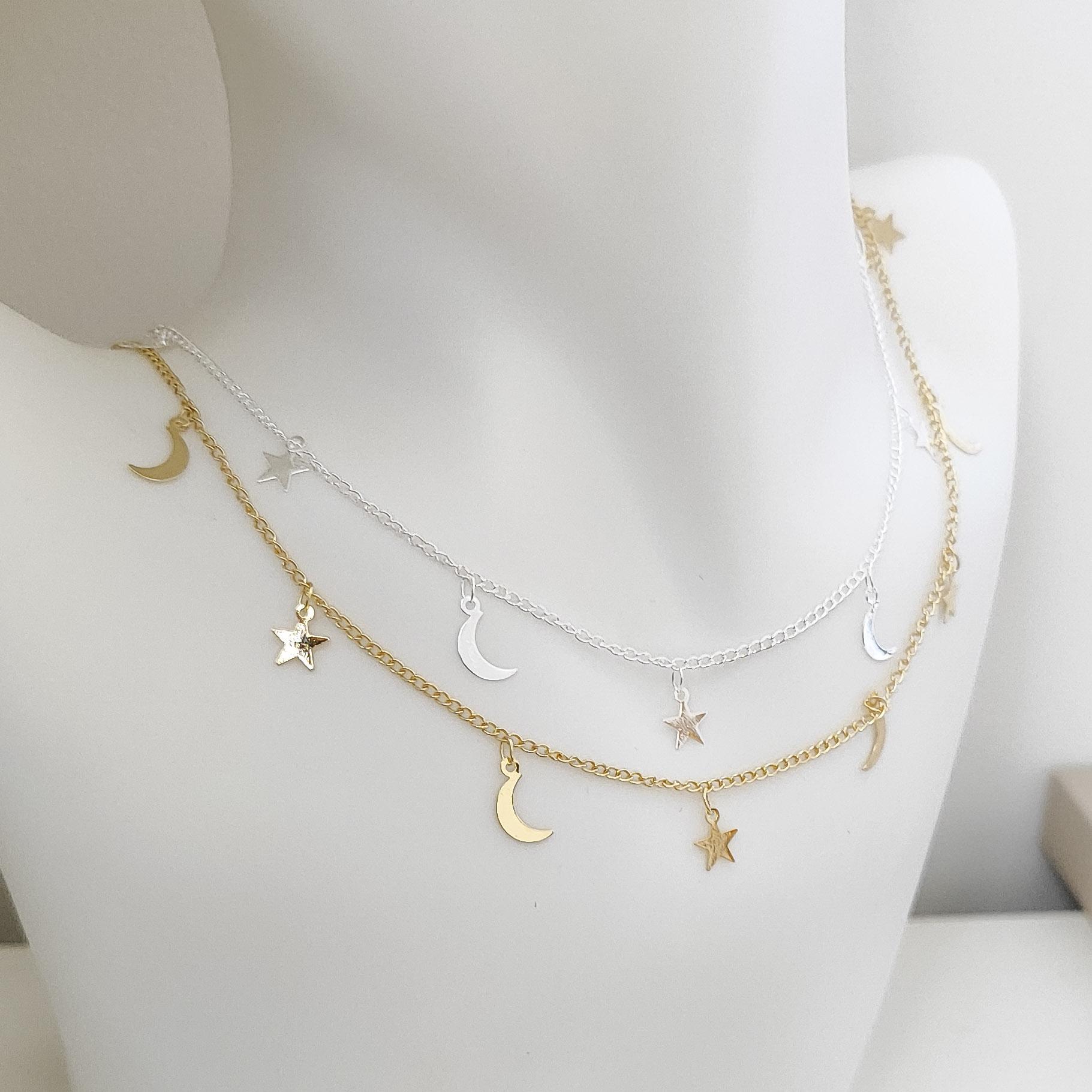 Choker Pingentes Delicados Estrela e Lua Descrição: Não há.